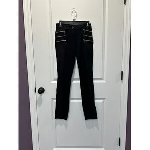 Absolu Skinny Zipper Detail Faux Suede Panel Black Pants Size Small (Euro 36)